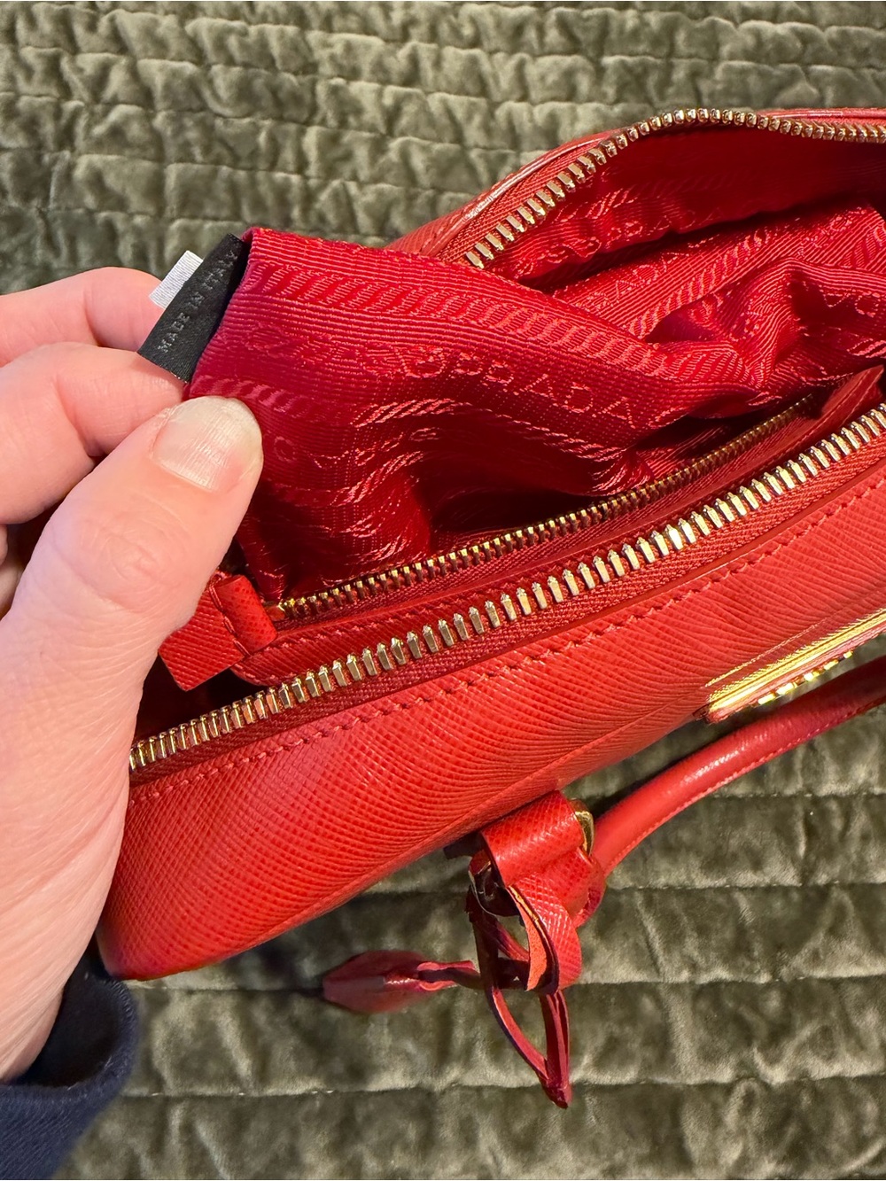 Prada Red Saffiano Leather Satchel with Gold Hardware - Picture 11 of 12